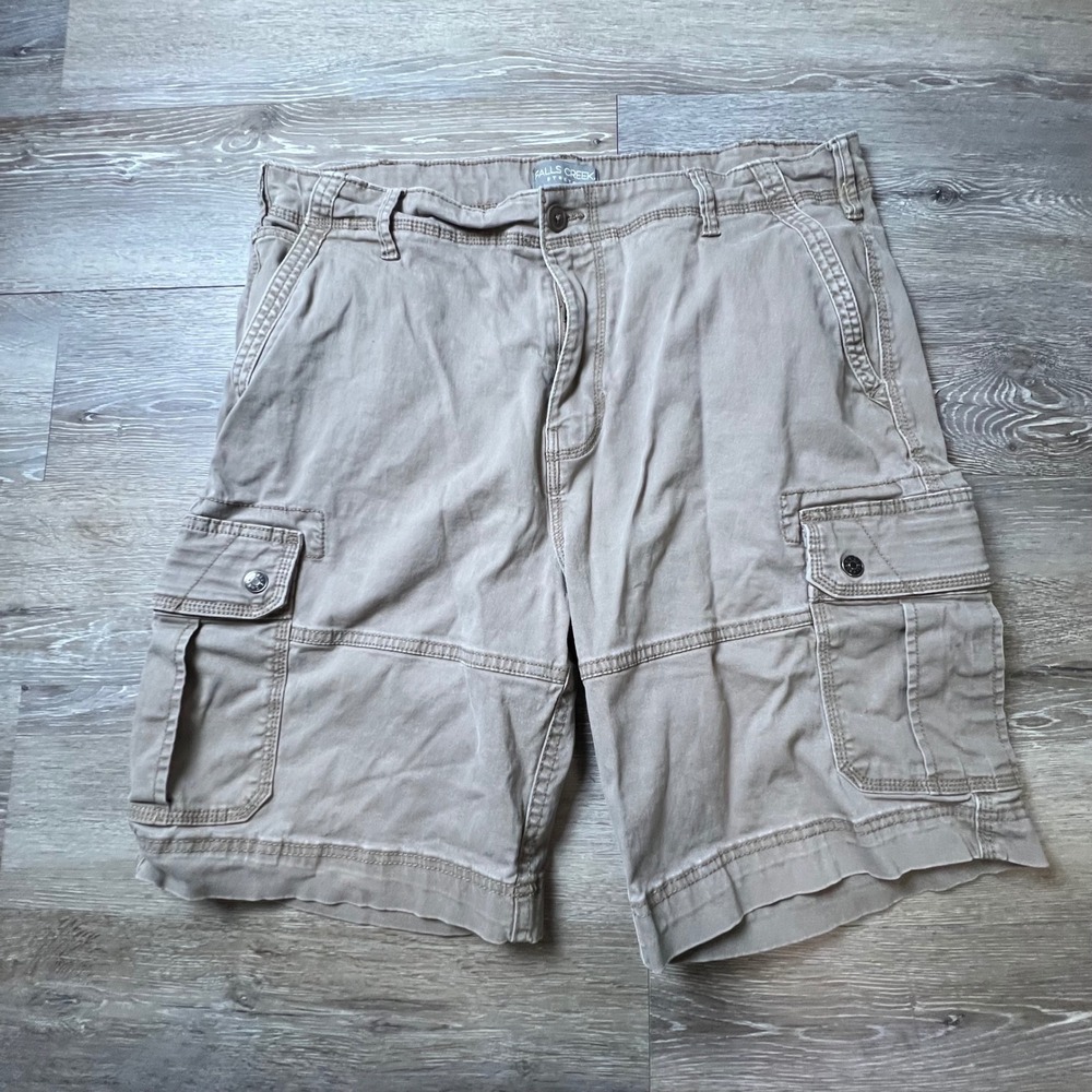 Falls Creek Cargo Shorts Mens 38 Tan Khaki Stretch Cotton Utility Outdoor Hiking